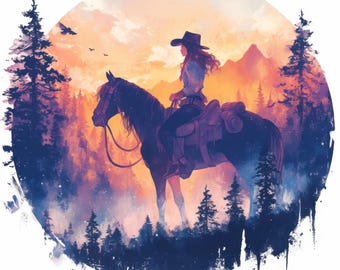 12 Cowgirl Silhouette Clipart Bundle, Western Rodeo Illustration, Printable Watercolor Clipart, High Quality JPG, Paper Craft, Junk Journals