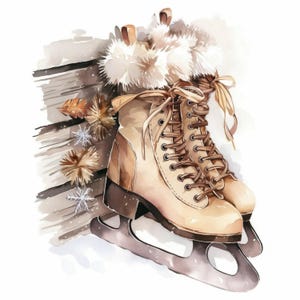 10 Ice Skates Clipart Bundle, Winter Sports Illustration, Printable Watercolor Clipart, High Quality JPG, Paper Craft, Junk Journals