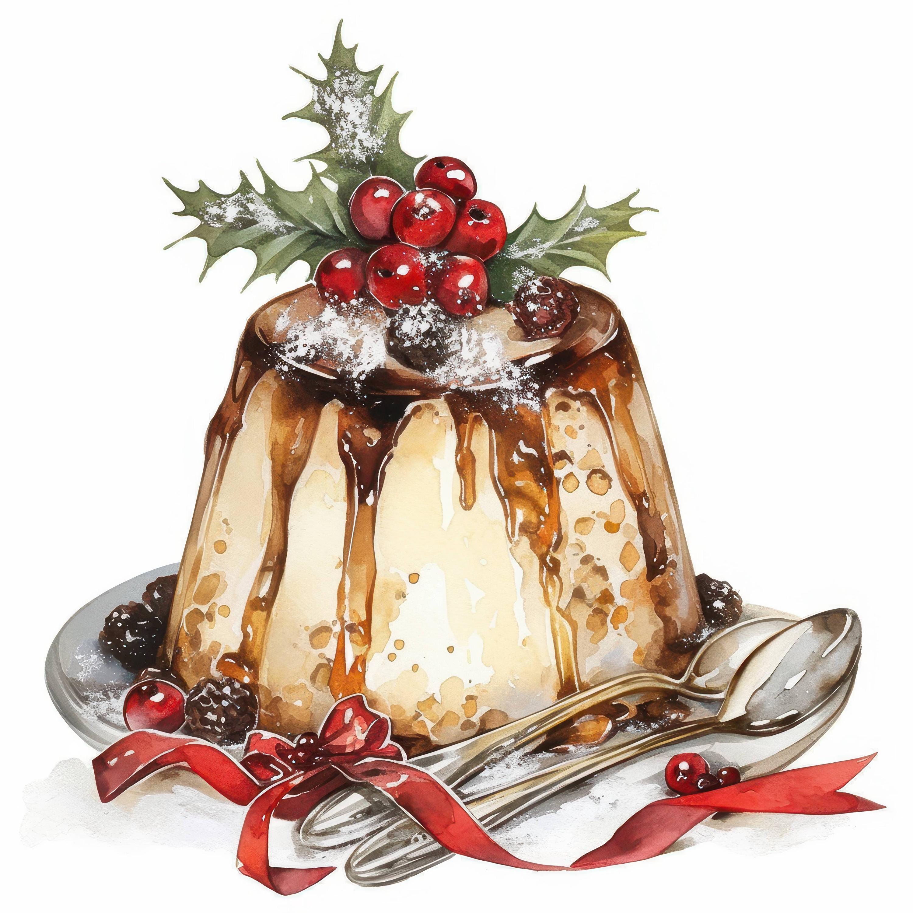 11 Festive Pudding Clipart Bundle, Holiday Dessert Illustration ...