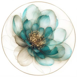 Fantastic Aqua Flower Clip Art 10 High Res Watercolor JPGs for Junk Journaling, Scrapbooking, Card Making, Digital Download Kit, Paper Craft