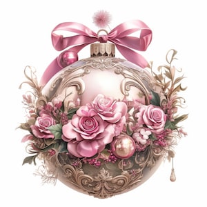 Pink Christmas Ornaments 10 High Res Watercolor JPGs For Junk Journaling, Scrapbooking, Card Making, Digital Download, Holiday Decoration