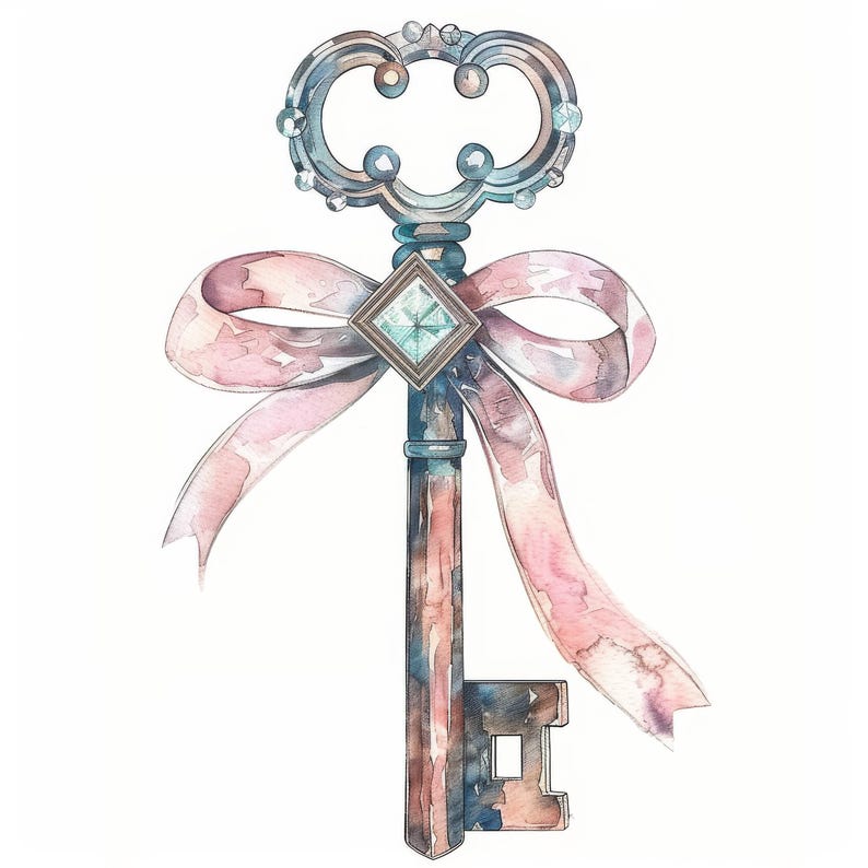 Rustic Key With Ribbon 11 High Res Watercolor Jpgs for Junk Journaling ...