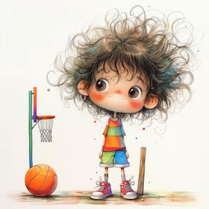 Whimsical Basket Ball Clip Art 11 High Res Watercolor JPGs Junk Journals, Scrapbook, Card Making, Digital Download, Fantasy, Quirky, Sports