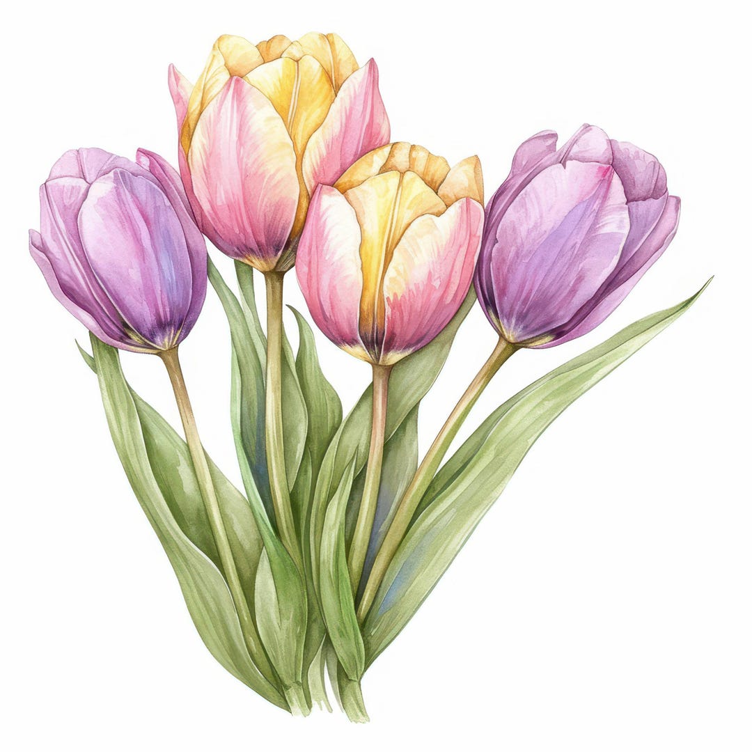 11 Tulips Clipart Bundle, Spring Flower Bouquet Illustration, Printable ...