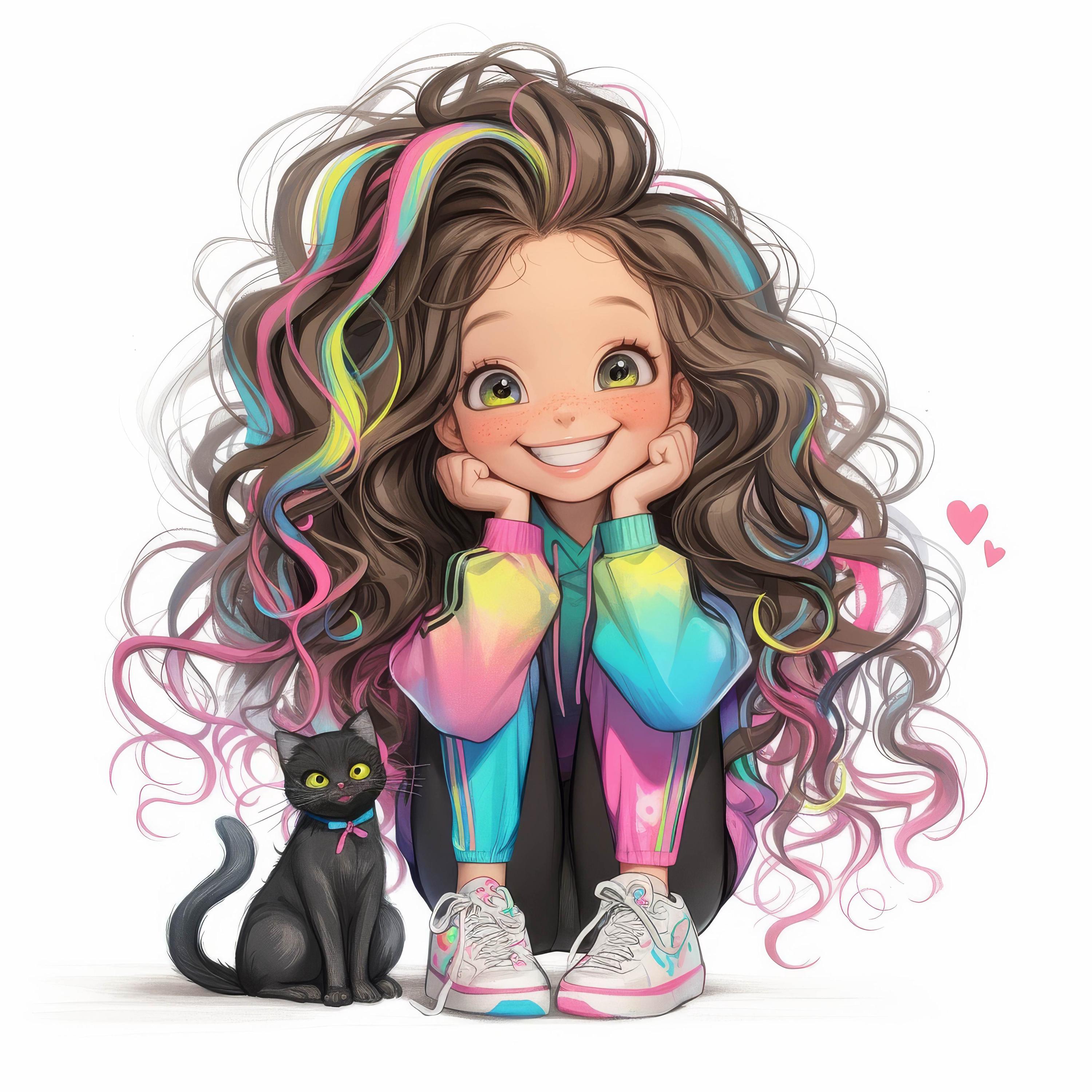 11 Quirky Girl With Black Cat Clipart | Cute Girl and Cat Printable ...