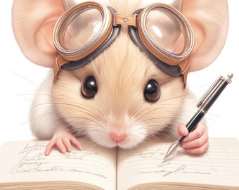 14 Writing Mice Clipart Bundle, Adorable Animal Illustration, Printable Watercolor Clipart, High Quality JPG, Paper Craft, Junk Journals