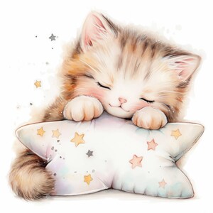 10 Sleepy Kitten Clipart Bundle, Adorable Cat Nap Illustration, Printable Watercolor Clipart, High Quality JPG, Paper Craft, Junk Journals