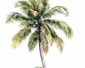 11 Palm Tree Clipart Bundle, Tropical Tree Illustration, Printable Watercolor Scenery Clipart, High Quality JPG, Paper Craft, Junk Journals