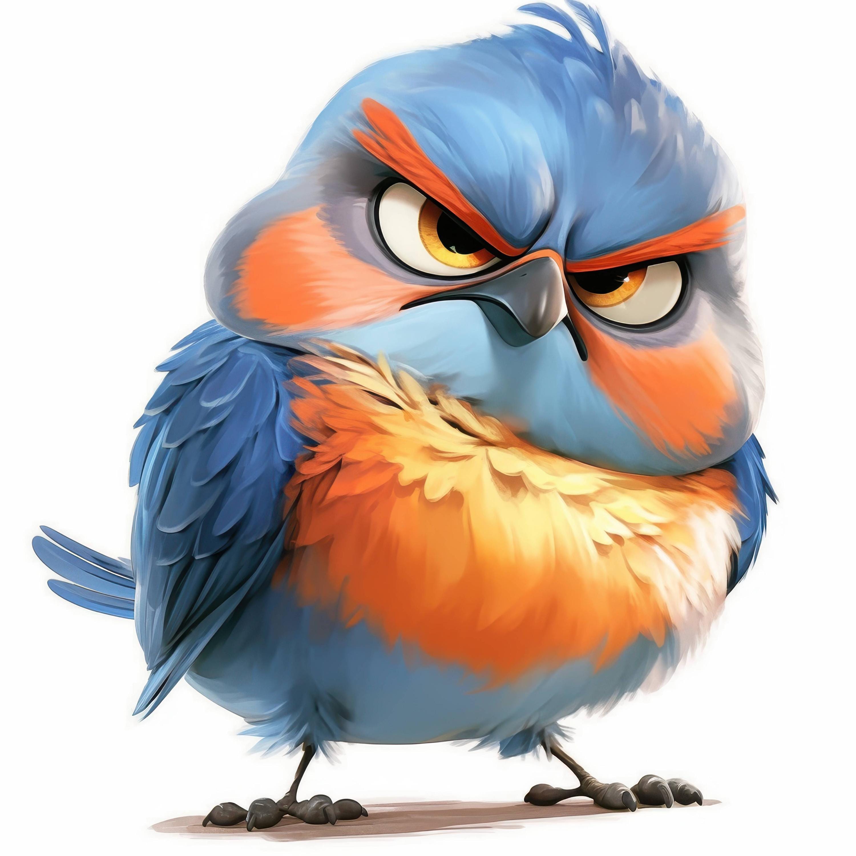 24 Grumpy Birds Clipart Bundle, Cute Fluffy Feathered Character ...