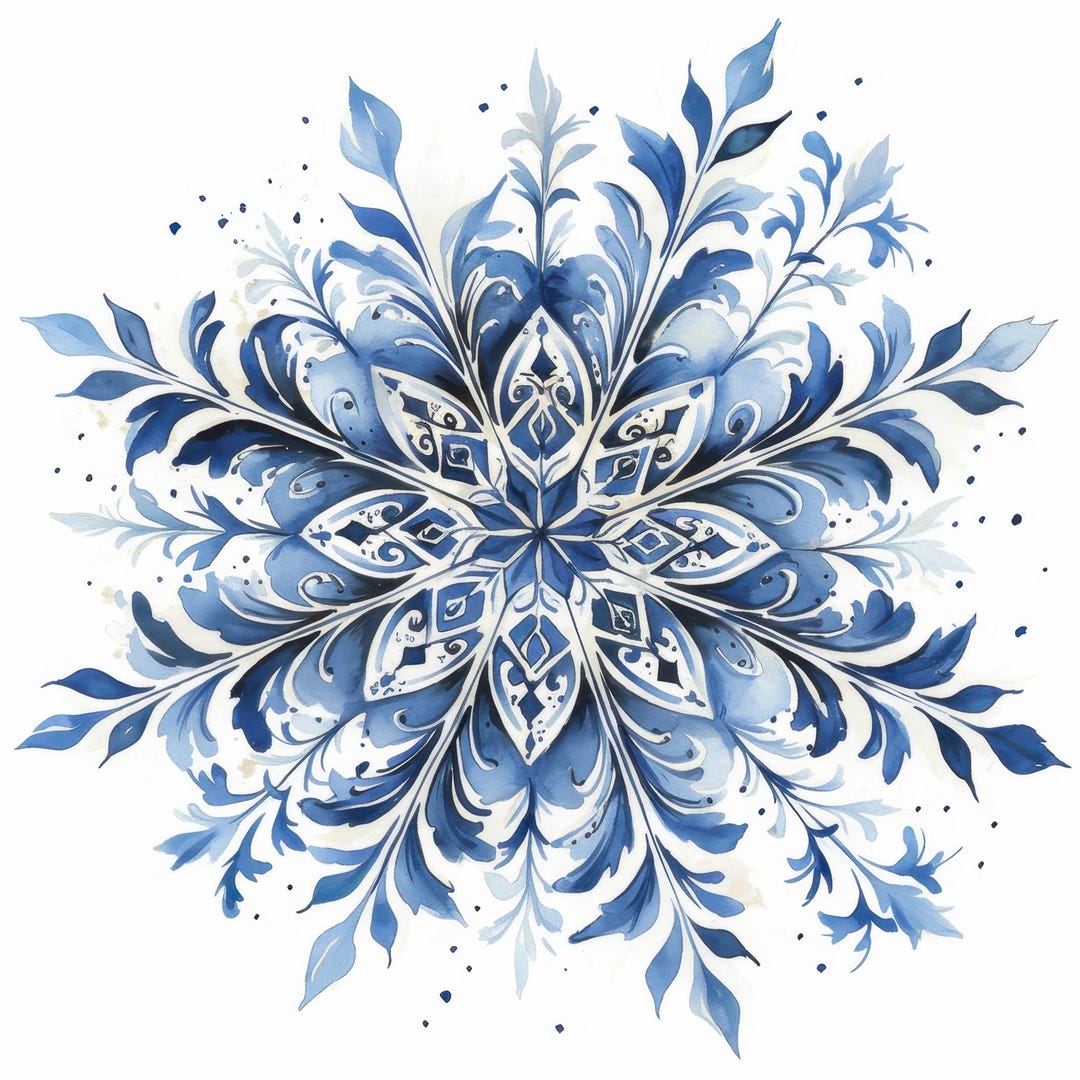 17 Blue Snowflake Clipart Bundle, Frozen Crystal Patterns, Printable