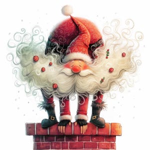 Quirky Santa on Roof Clip Art 10 High Res Watercolor JPGs Junk Journals, Scrapbook, Card Making,Digital Download,Fantasy,Whimsical,Christmas