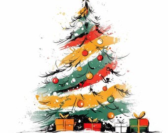 10 Minimal Christmas Tree Clipart Bundle, Line Art Holiday Illustration, Printable Watercolor Clipart, High Quality JPG, Paper Craft