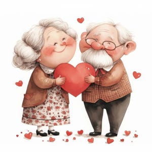 10 Elderly Couple Love Clipart Bundle, Love Card Illustration, Printable Watercolor Clipart, High Quality JPG, Paper Craft, Junk Journals
