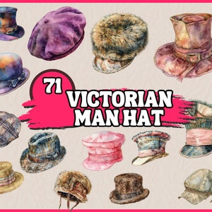 Aquarel Victoriaanse man hoed clipartbundel, vintage gentleman mode-illustraties set, png-afbeeldingen, digitale download, plakboek, ongewenste dagboek