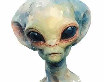13 Alien UFO Clipart Bundle, Extraterrestrial Space Illustration, Printable Watercolor Clipart, High Quality JPG, Paper Craft, Junk Journals