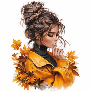 13 Herbst Mädchen Aquarell Clipart Bundle, gemütliche Herbst-Mode-Illustration, druckbare Aquarell Clipart, hochwertige JPG, Papiermodelle