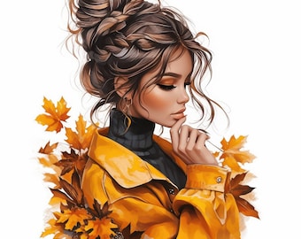 13 Herbst Mädchen Aquarell Clipart Bundle, gemütliche Herbst-Mode-Illustration, druckbare Aquarell Clipart, hochwertige JPG, Papiermodelle