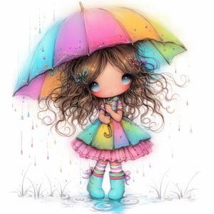 12 Summer Rain Lover Clipart, Commercial Use, Whimsical Ephemera, Watercolor Art JPG, Instant Download, Fantasy Junk Journals, Digital Paper