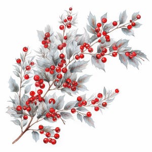 12 Winter Berry Branches Clipart Bundle, Red Floral Illustration, Printable Watercolor Clipart, High Quality JPG, Paper Craft, Junk Journals