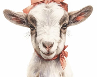 10 Goat Baby Clipart Bundle, Cute Goat Illustration, Printable Watercolor Farm Animals Design, High Quality JPG, Paper Craft, Junk Journals