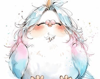 Paquete de 12 imágenes prediseñadas de pájaros caprichosos, ilustración de animales juguetones, imágenes prediseñadas de acuarela imprimibles, JPG de alta calidad, manualidades de papel, revistas basura