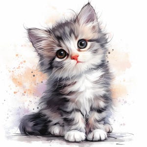 Inquisitive Kitty Clip Art 11 High Res Watercolor JPGs Junk Journals, Scrapbooking, Card Making, Digital Download, Fantasy, Whimsical, Cat