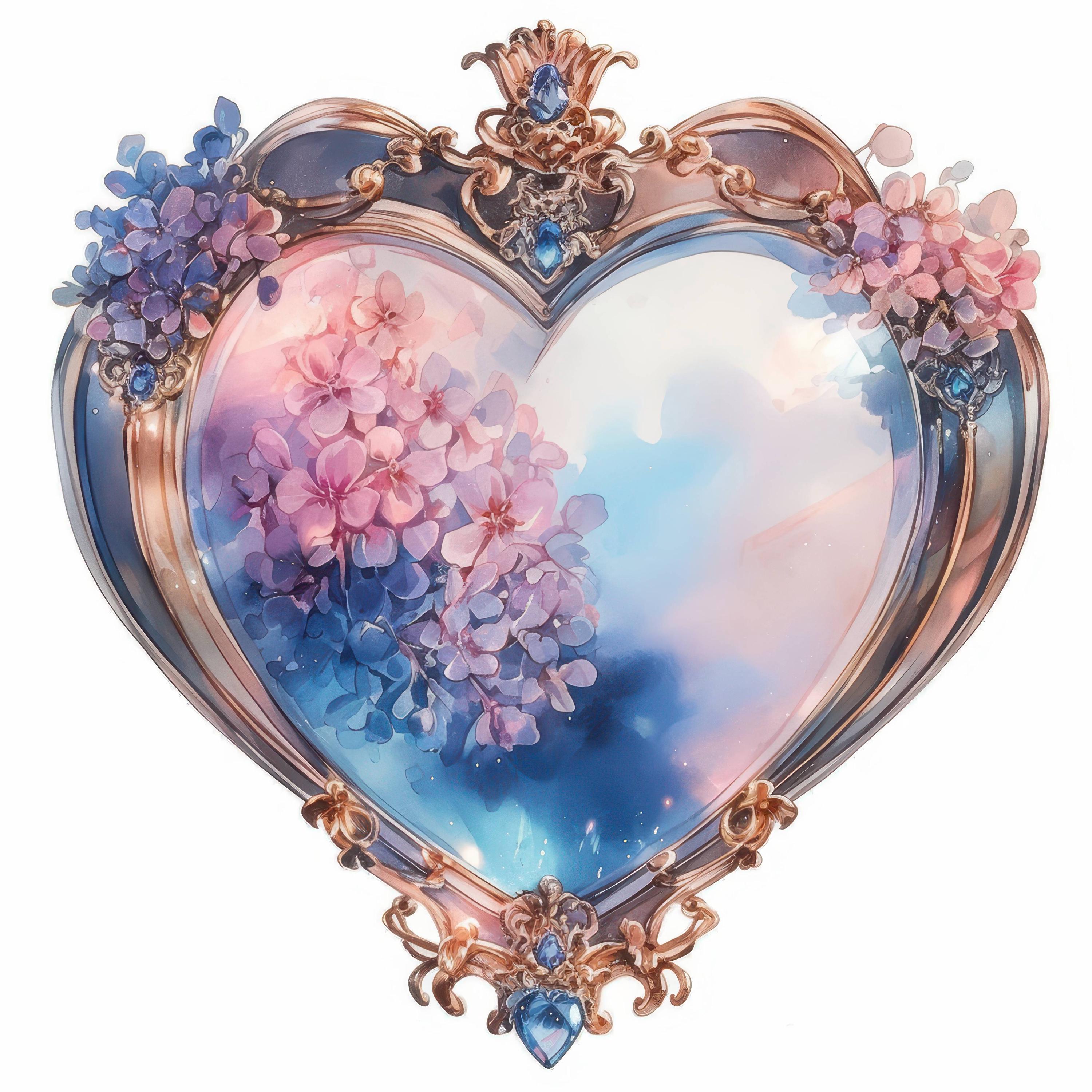 10 Heart Shaped Mirror Clipart Bundle, Romantic Reflection Illustration ...
