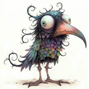 Frazzled Colorful Crow Clip Art 10 High Res Watercolor JPGs Junk Journaling, Scrapbooking, Card Making, Digital Download, Fantasy, Whimsical