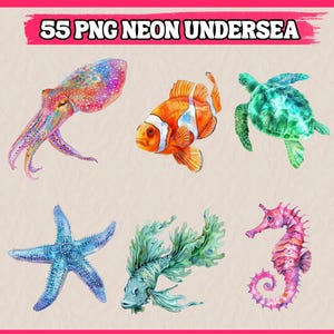 Images sous-marines néon avec animaux au néon 55 PNG, sous-marin fantastique, ensemble vie sous-marine, illustration | Téléchargement instantané pour une utilisation commerciale