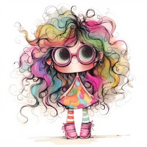 Sweet Girl With Glasses Clip Art 10 High Res Watercolor JPGs for Junk Journaling, Scrapbooking, Card Making, Digital Download, Fantasy, Cute
