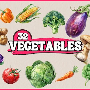 Bundle de cliparts aquarelle de légumes, nourriture Clip Art, graphiques PNG végétariens, illustration de légumes réalistes naturels tout usage Commercial
