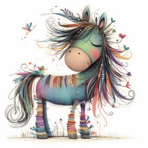 Quirky Spring Horse Clip Art 11 High Res Watercolor JPGs Junk Journals, Scrapbooking, Card Making, Digital Download Kit, Fantasy, Whimsical