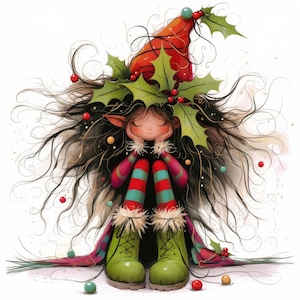 Quirky Christmas Girl Clip Art 10 High Res Watercolor JPGs Junk Journals, Scrapbooking, Card Making, Digital Download, Fantasy, Whimsical