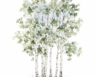 Pacchetto di 11 clipart di foreste di betulle, illustrazioni di natura boschiva, clipart di acquerelli stampabili, JPG di alta qualità, creazioni di carta, diari