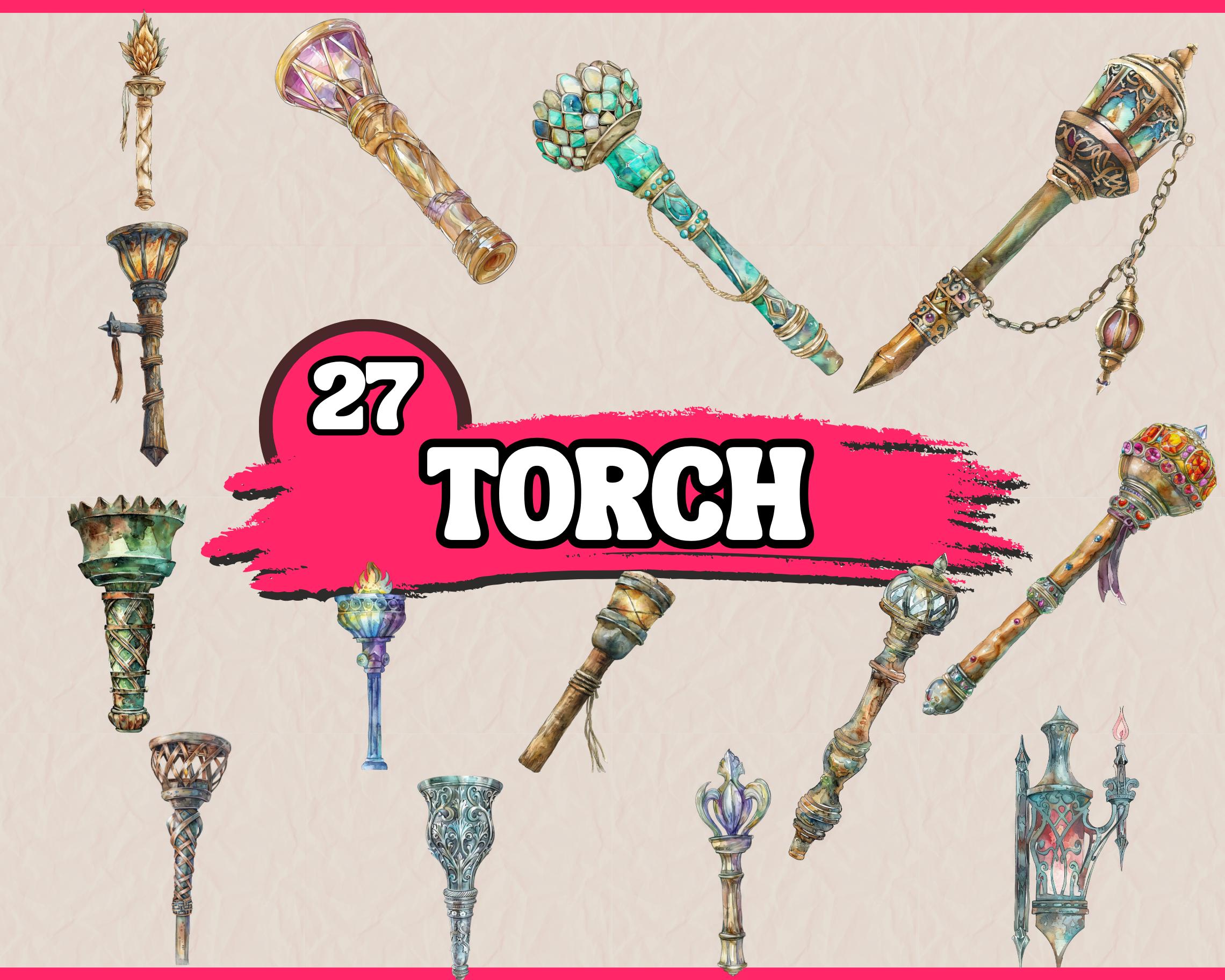 27 PNG Torch Clipart, Vintage Torch with Flame Clipart, Firebrand Illustration | Fire Brand Bundle | Instant Download for Commercial Use