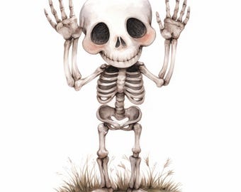 14 Cute Spooky Skeleton Clipart Bundle, Adorable Skeleton Design, Printable Watercolor Clipart, High Quality JPG, Paper Craft, Junk Journals