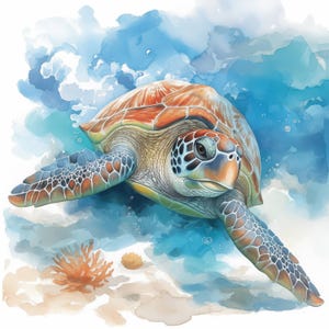 11 Marine Turtle Clipart Bundle, Ocean Watercolor Animal Illustration, Printable Watercolor Clipart, High Quality JPG, Paper Craft, Journals