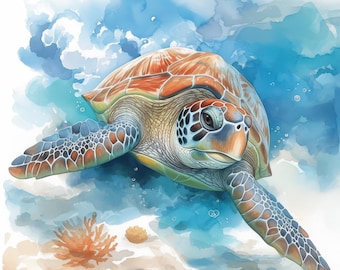 11 Marine Turtle Clipart Bundle, Ocean Watercolor Animal Illustration, Printable Watercolor Clipart, High Quality JPG, Paper Craft, Journals