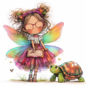 Little Fairy And Turtle Clip Art 10 High Res Watercolor JPGs Junk Journals, Scrapbooking, Card Making, Digital Download, Fantasy, Whimsical