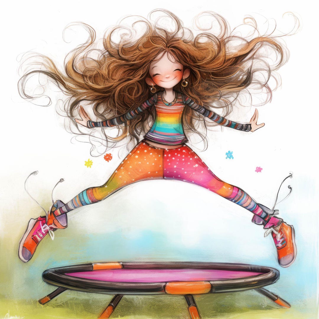 Quirky Jumping Girl Clip Art 10 High Res Watercolor Jpgs Junk