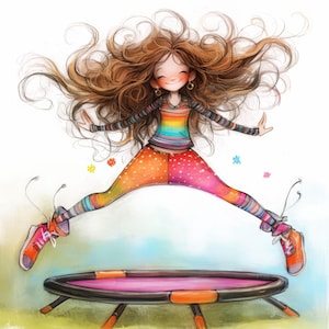 Quirky Jumping Girl Clip Art 10 High Res Watercolor JPGs Junk Journals, Scrapbooking, Card Making, Digital Download Kit, Fantasy, Whimsical