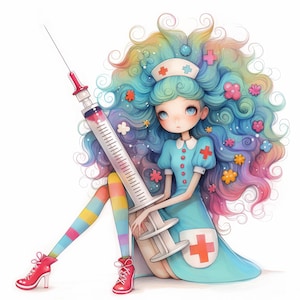 Quirky Syringe Clip Art 12 High Res Watercolor JPGs Junk Journals, Scrapbooking, Card Making, Digital Download, Fantasy, Whimsical, Medical