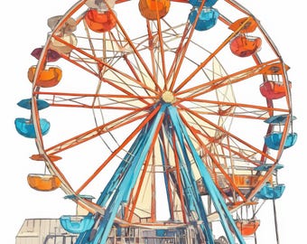 13 Ferris Wheel at Country Carnival Clipart Bundle, Amusement Fair Illustration, Printable Watercolor Clipart, High Quality JPG, Paper Craft