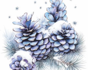 11 Winter Pinecone Clipart Bundle, Snowy Pinecone Illustration, Printable Watercolor Clipart, High Quality JPG, Paper Craft, Junk Journals