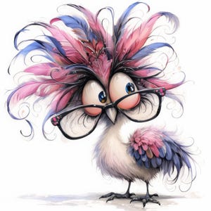 Quirky Pink Birds Clip Art 11 High Res Watercolor JPGs Junk Journals, Scrapbooking, Card Making, Digital Download, Fantasy, Whimsical, Funny