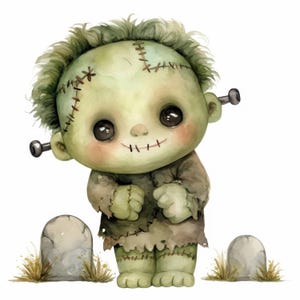 16 Cute Zombie Boy Clipart Bundle, Halloween Child Illustration, Printable Watercolor Clipart, High Quality JPG, Paper Craft, Junk Journals