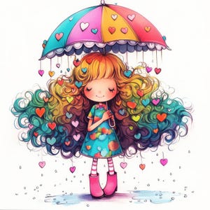 Quirky Love Rain Clip Art 10 High Res Watercolor JPGs for Junk Journaling, Scrapbooking, Card Making, Digital Download, Fantasy, Whimsical