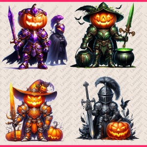 25 PNG Pumpkin Knight Clipart, Cute Halloween Warrior With Pumpkin Head ...