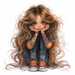 Quirky Girl With Jeans Clipart 11 High Res Watercolor JPGs Junk Journaling, Scrapbooking, Card Making, Digital Download, Fantasy, Whimsical