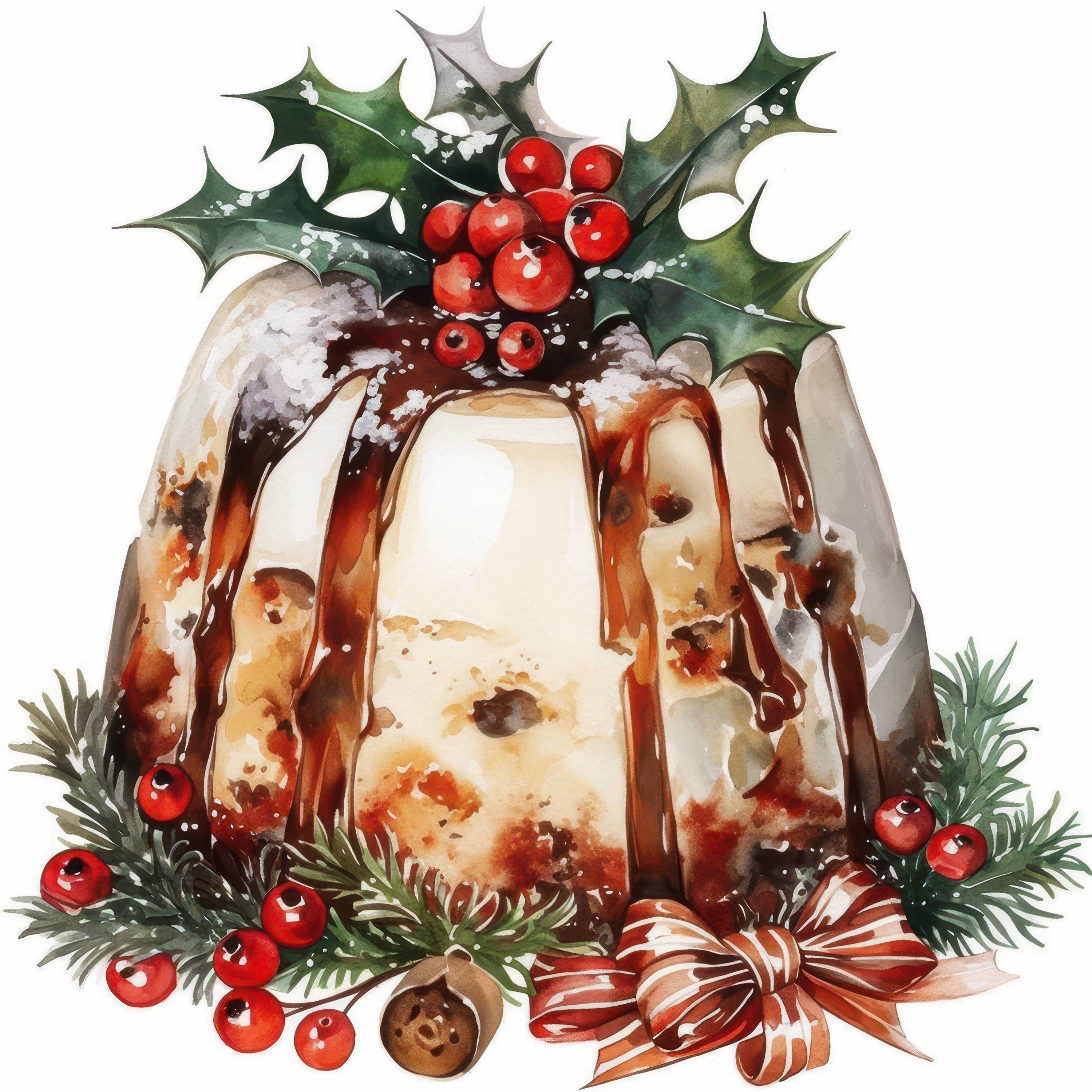11 Festive Pudding Clipart Bundle, Holiday Dessert Illustration ...